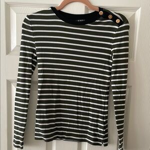 LAUREN Ralph Lauren Olive and White Striped Top Size PS